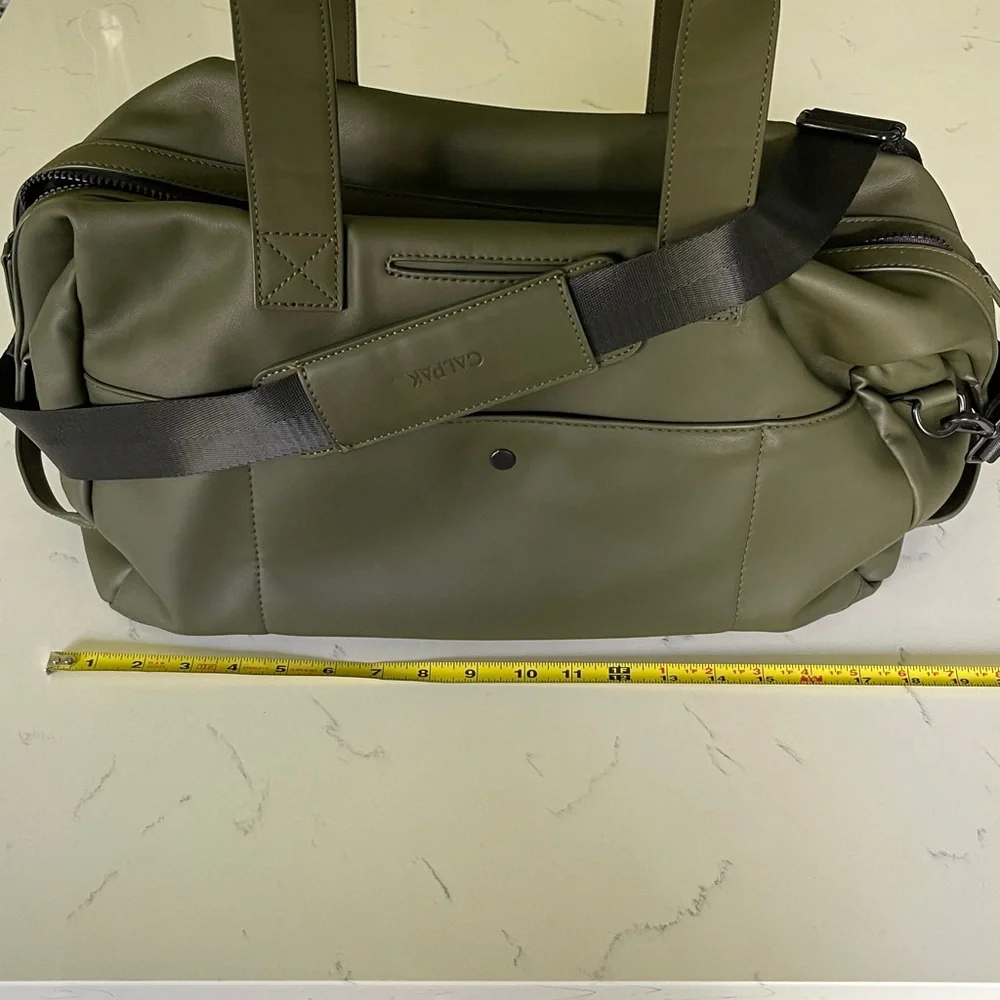 Calpak Olive Green Duffel Weekender Bag with Black Strap